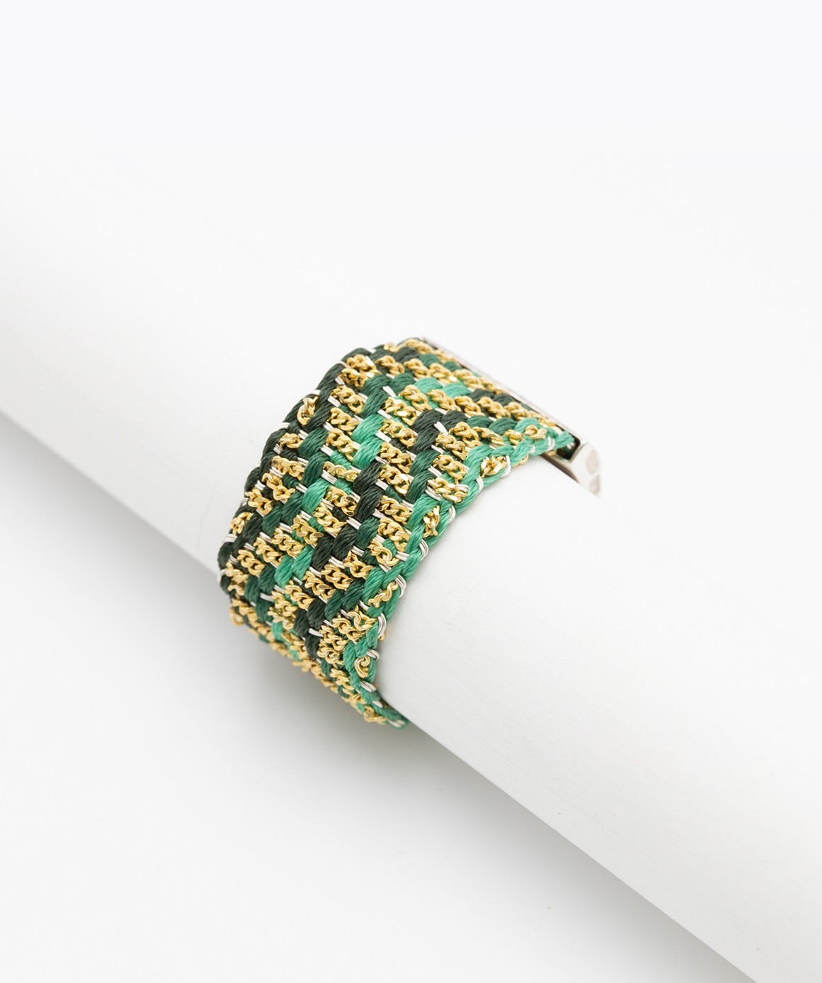 ZIG ZAG Ring in Sterling Silver 18Kt. Gold plated. Fabric: Silk Shades of Green