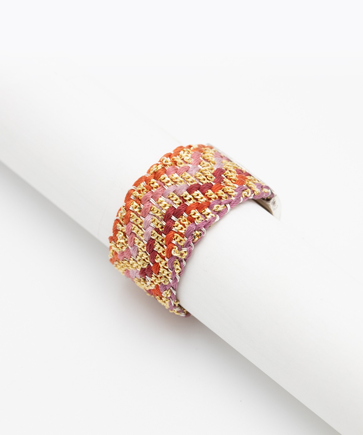 ZIG ZAG Ring in Sterling Silver 18Kt. Gold plated. Fabric: Silk Shades of Red