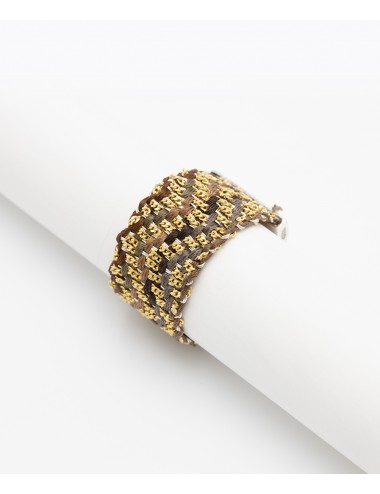ZIG ZAG Ring in Sterling Silver 18Kt. Gold plated. Fabric: Silk Shades of Brown