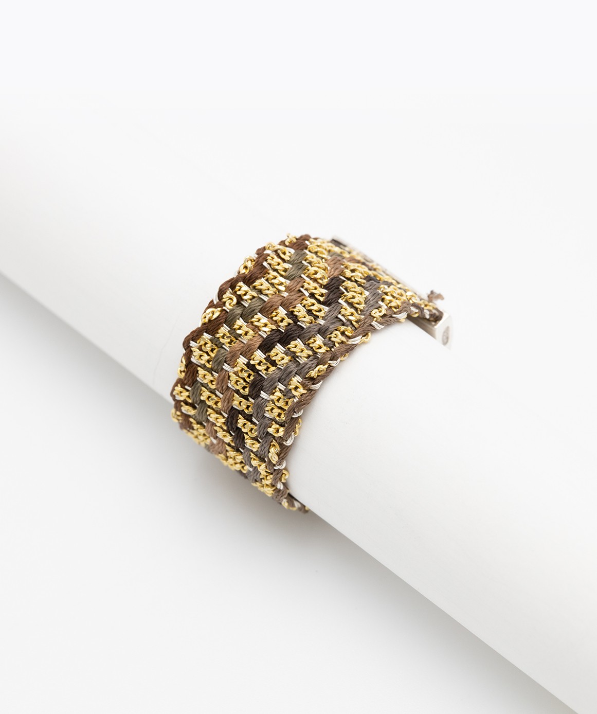 ZIG ZAG Ring in Sterling Silver 18Kt. Gold plated. Fabric: Silk Shades of Brown