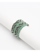 ZIG ZAG Ring in Sterling Silver rhodium plated. Fabric: Silk Shades of Green
