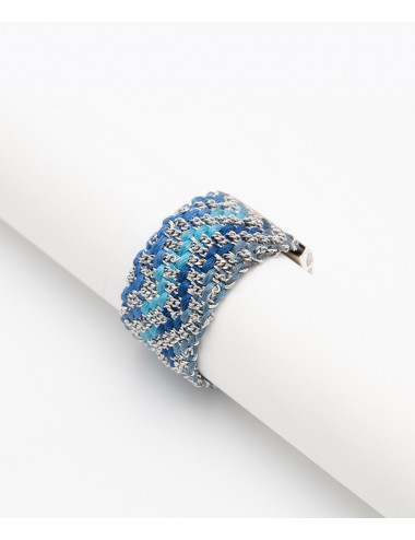ZIGZAG Ring in Sterling Silver Rhodium plated. Fabric: Silk Shades of Blue