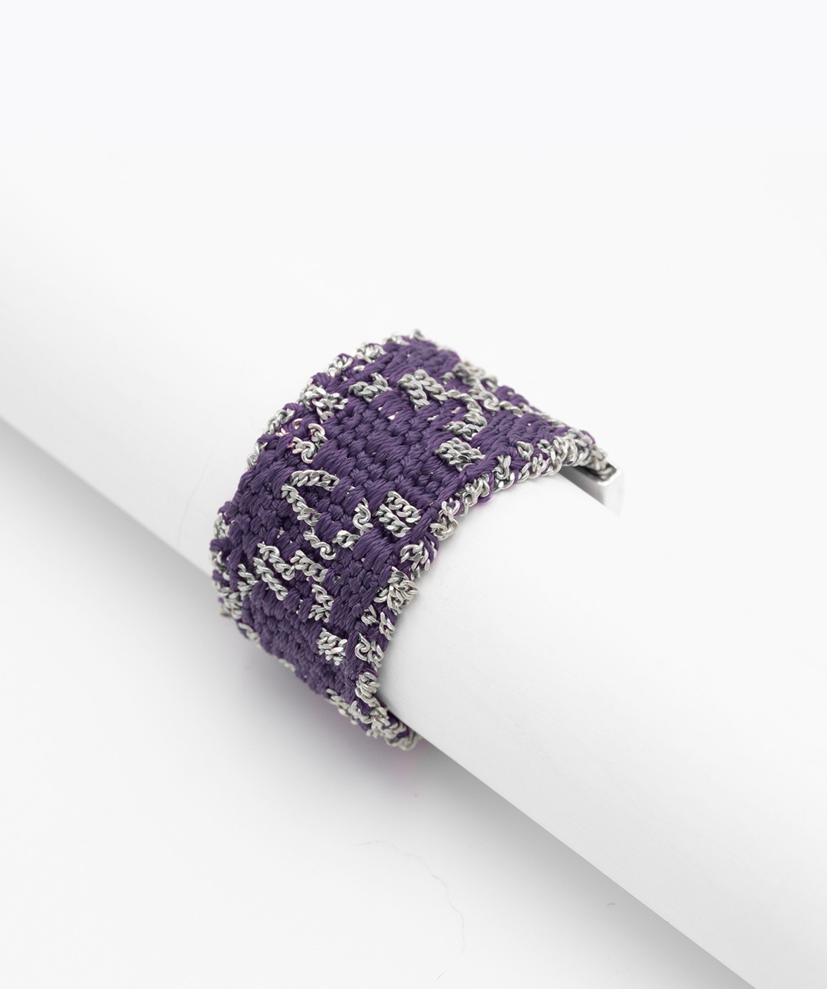 RHOMBUS Ring in Sterling Silver Rhodium plated. Fabric: Purple