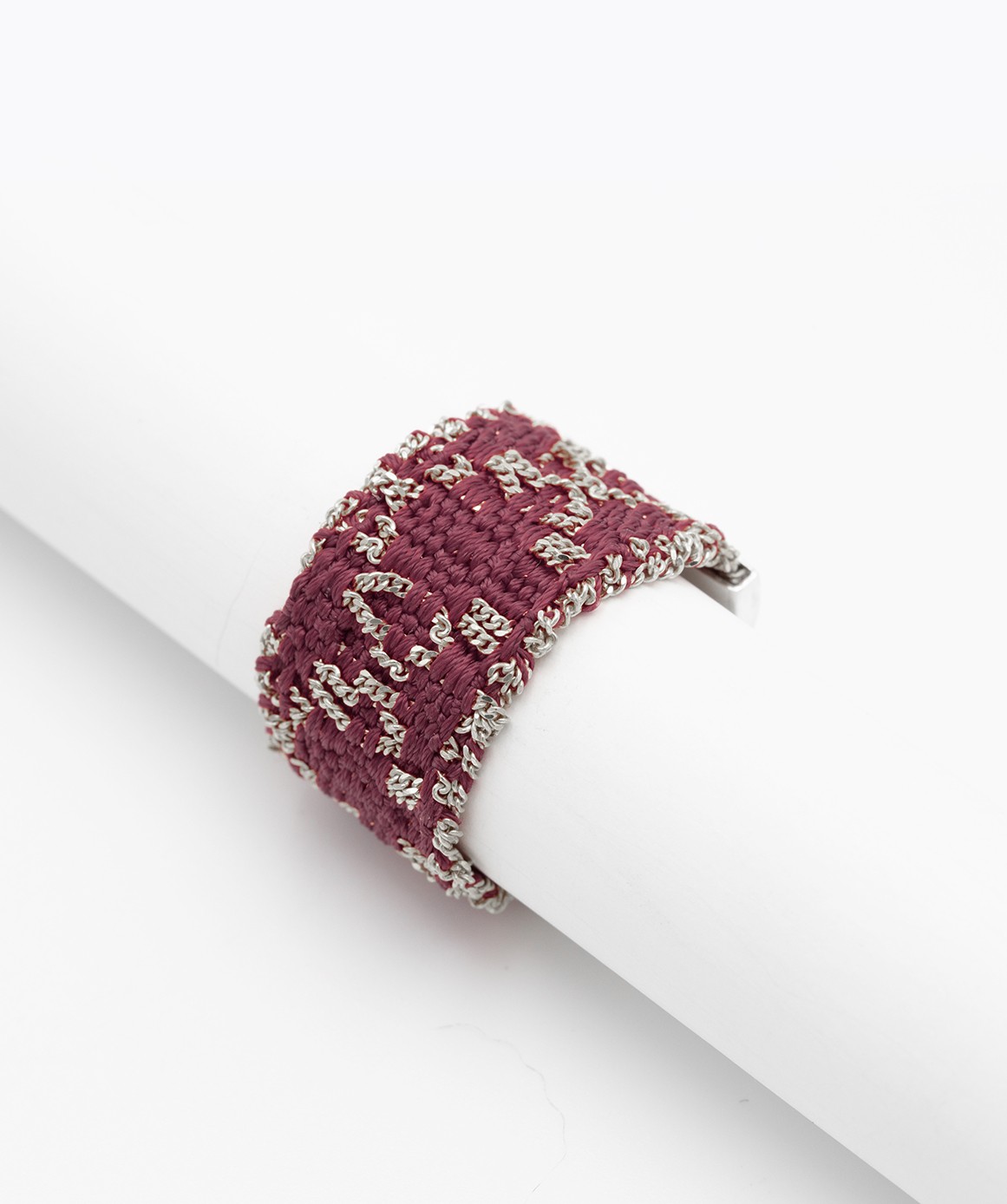 RHOMBUS Ring in Sterling Silver Rhodium plated. Fabric: Bordeaux