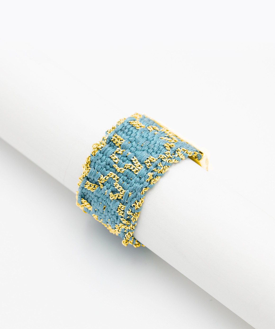 RHOMBUS Ring in Sterling Silver 18Kt. Yellow gold plated. Fabric: Turquoise