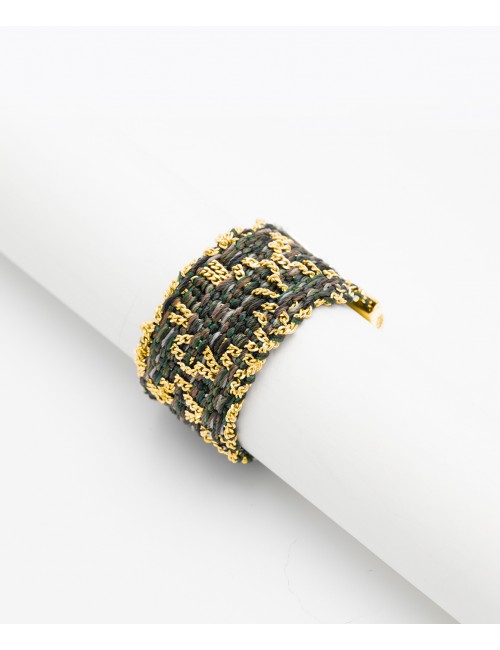 RHOMBUS Ring in Sterling Silver 18Kt. Yellow gold plated. Fabric: Military