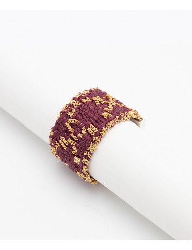 RHOMBUS Ring in Sterling Silver 18Kt. Yellow gold plated. Fabric: Bordeaux Silk