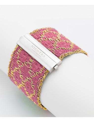 RHOMBUS Bracelet in Sterling Silver 18Kt. Gold plated. Fabric: Silk Pink