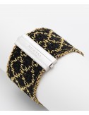 RHOMBUS Bracelet in Sterling Silver 18Kt. Gold plated. Fabric: Silk Black