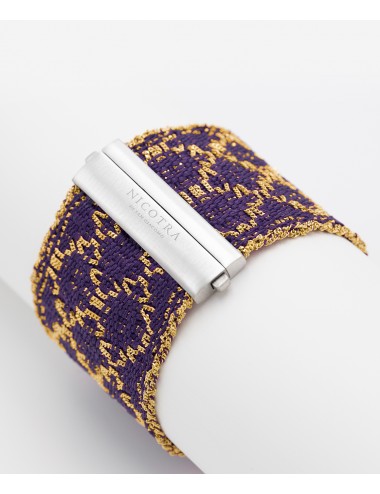 RHOMBUS Bracelet in Sterling Silver 18Kt. Gold plated. Fabric: Silk Purple