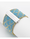 RHOMBUS Bracelet in Sterling Silver 18Kt. Gold plated. Fabric: Silk Torquoise