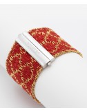 RHOMBUS Bracelet in Sterling Silver 18Kt. Gold plated. Fabric: Silk Red