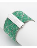 RHOMBUS Bracelet in Sterling Silver Rhodium plated. Fabric: Silk Emerald