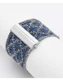 RHOMBUS Bracelet in Sterling Silver Rhodium plated. Fabric: Silk Jeans