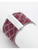 RHOMBUS Bracelet in Sterling Silver Rhodium plated. Fabric: Silk Bordeaux