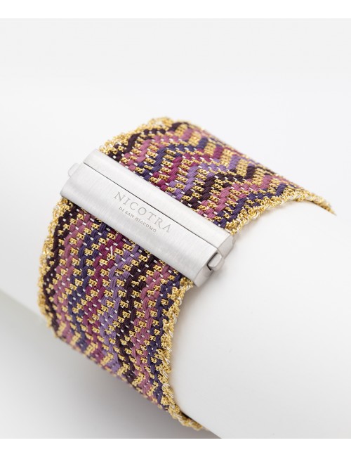 ZIG ZAG Bracelet in Sterling Silver 18Kt. Gold plated. Fabric: Silk Shades of Purple