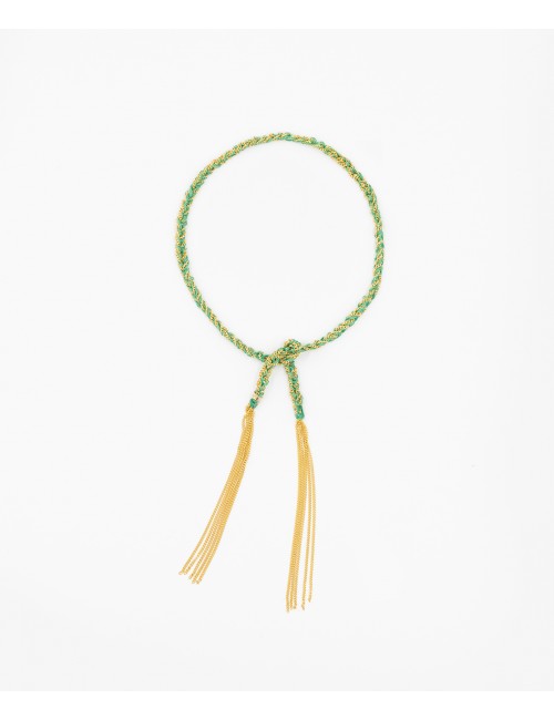 TWIST Bracelet in Sterling Silver 18Kt. Yellow gold plated. Fabric: Emerald