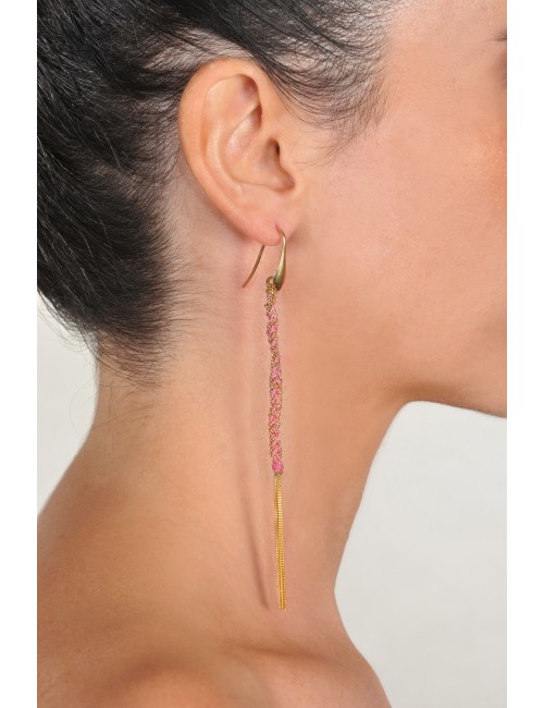 TWIST Earrings in Sterling Silver 18Kt. Yellow gold plated. Fabric: Pink