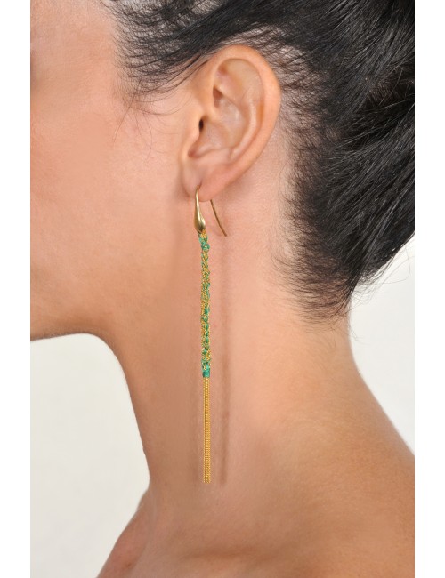 TWIST Earrings in Sterling Silver 18Kt. Yellow gold plated. Fabric: Emerald