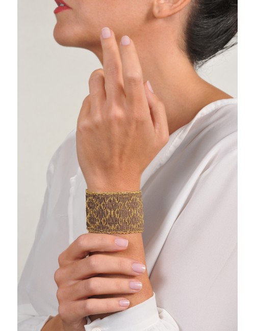 RHOMBUS Bracelet in Sterling Silver 18Kt. Gold plated. Fabric: Silk Brown