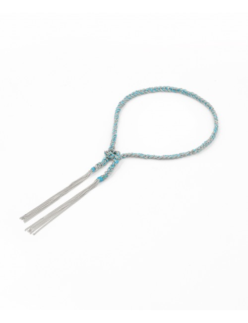 TWIST Bracelet in Sterling Silver Rhodium plated. Fabric: Turquoise