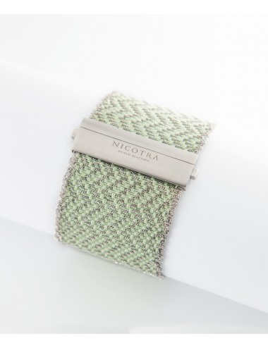 ZIG ZAG Bracelet in Sterling Silver Rhodium plated. Fabric: Silk Aquamarine