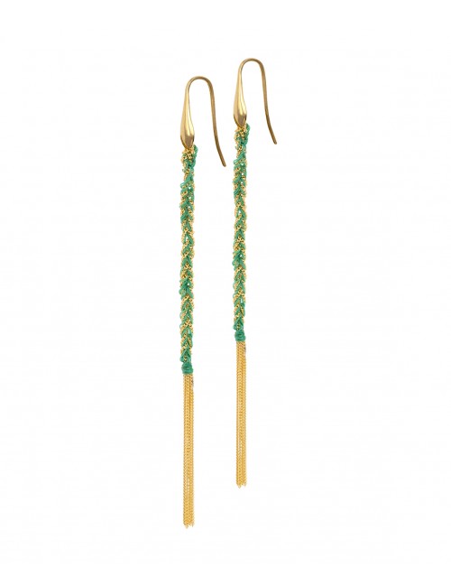 TWIST Earrings in Sterling Silver 18Kt. Yellow gold plated. Fabric: Emerald