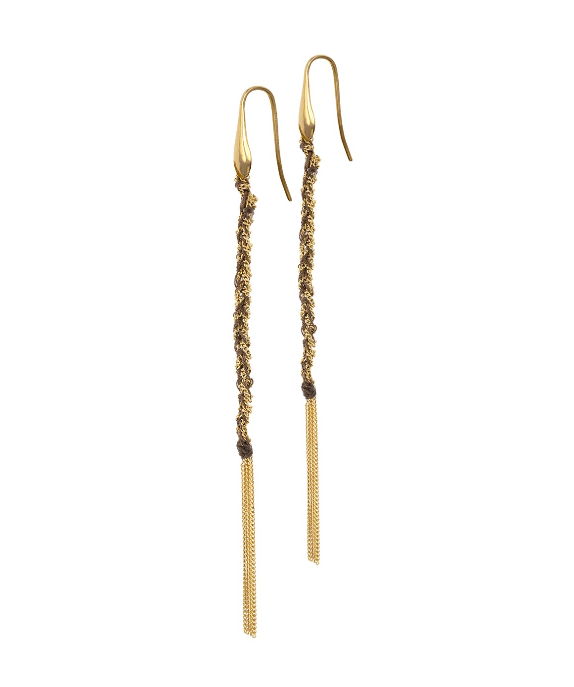 TWIST Earrings in Sterling Silver 18Kt. Yellow gold plated. Fabric: Brown