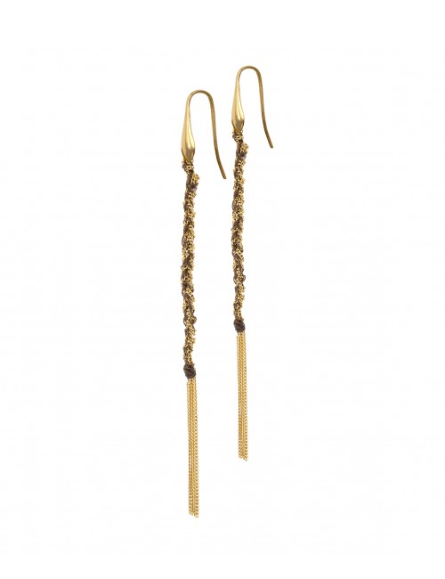 TWIST Earrings in Sterling Silver 18Kt. Yellow gold plated. Fabric: Brown